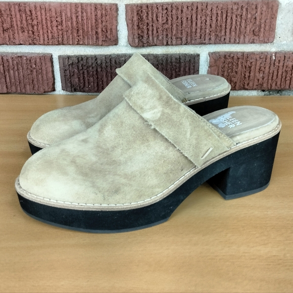 NWT Eileen Fisher Hiya Genuine Suede Block Heel Lightweight Platform Mules - Picture 3 of 13